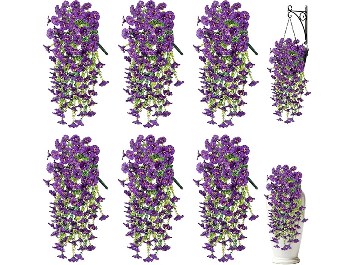 Conjunto De 6 Flores Artificiais Suspensas Resistentes Aos Raios Uv, Ideais Para Decoração De Varandas E Jardins. Cor Roxa. Siurn