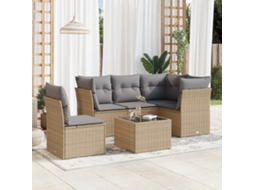 Vidaxl 6 Pcs Conjunto De Sofás P/ Jardim Com Almofadões Vime Pe Bege