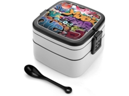 Marmita Bento De 1000ml Com Estampa Hip Hop Graffiti, Dupla Camada, Empilhável, À Prova De Vazamentos, Com Colher