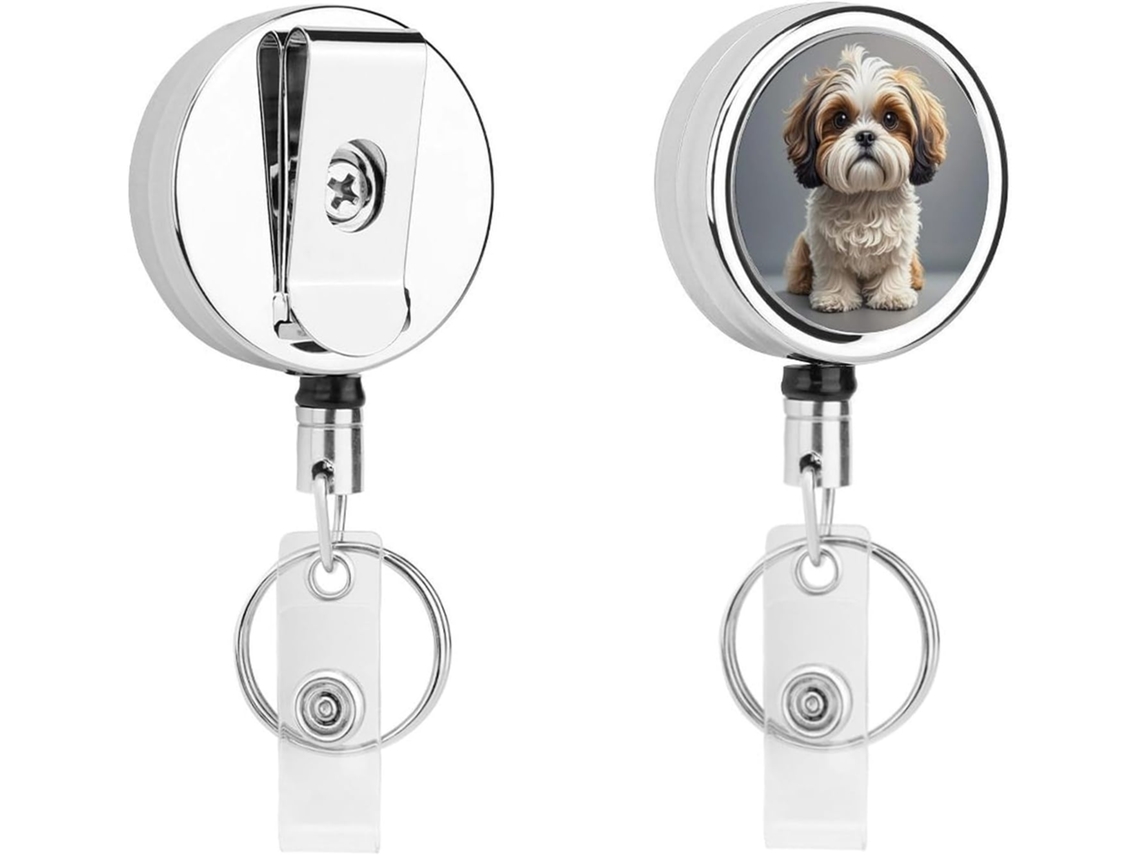 Porta Crachá Shih Tzu Com Clipe Retrátil De Metal, Portátil, Em Nylon, Com Cordão De Aço Inoxidável E Chaveiro De 67