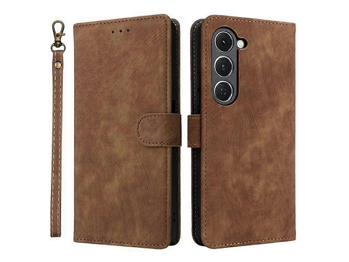 Capa Tipo Carteira Com Bloqueio Rfid E Suporte Para Celular Tkdaddy Para Tecno Spark 40 Pro 4g Km6, Couro Sintético, Marrom