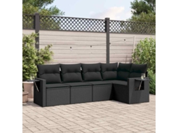 Vidaxl 5 Pcs Conjunto Sofás De Jardim Com Almofadões Vime Pe Preto