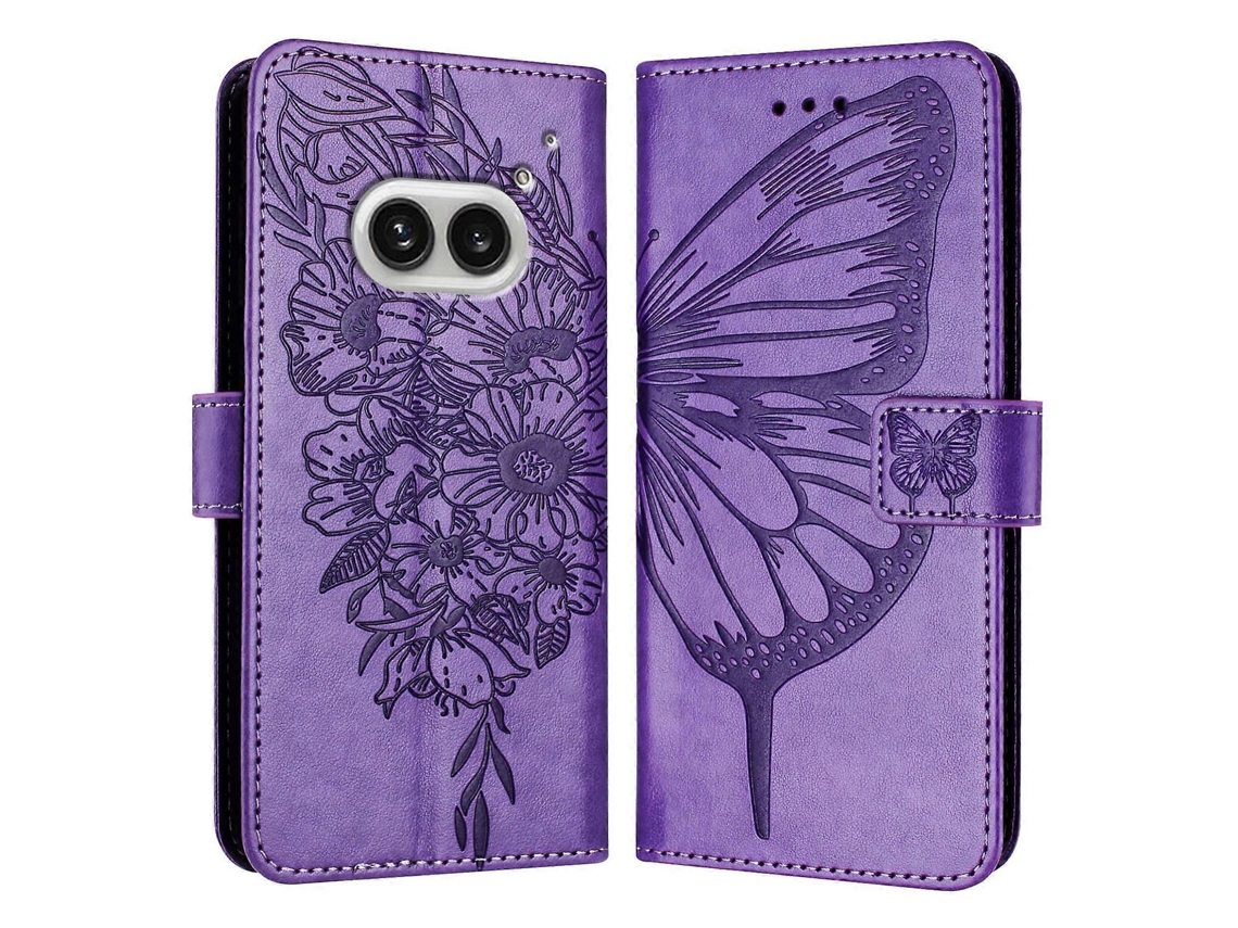 Capa De Celular Em Couro Com Borboleta Em Relevo Para Nothing Phone 2a