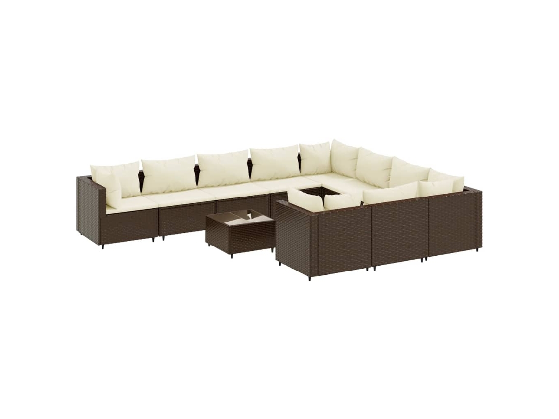 Conjunto 11 sofás de jardim c/ almofadões VIDAXL vime PE castanho