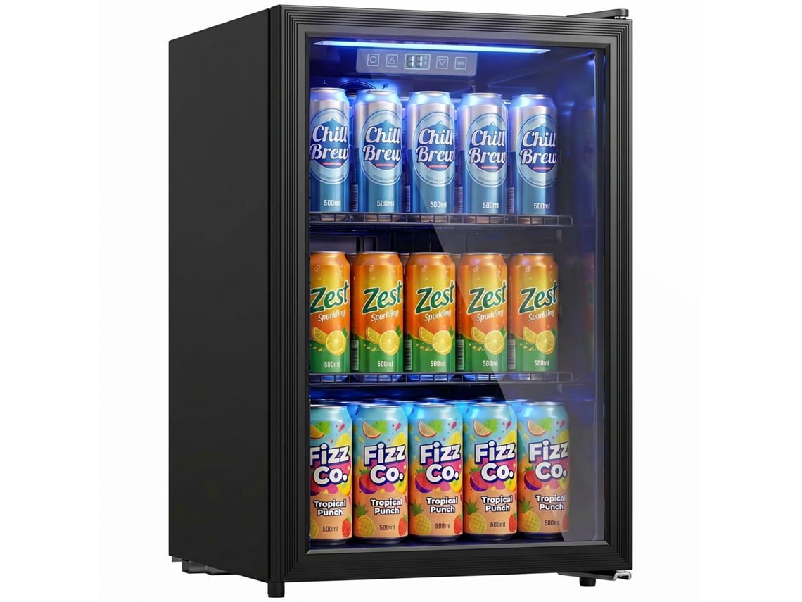 Frigorífico Bebidas 70l Vidro Duplo Led,2 Prateleiras Ajustáveis,70 Latas BTFORUS