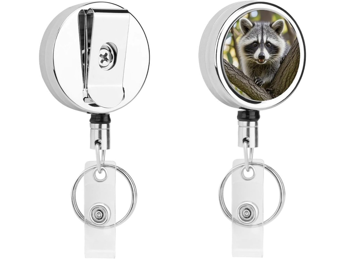Porta Crachá Em Formato De Guaxinim, Compacto E Leve, Retrátil, Em Metal, Com Clipe E Chaveiro Ideal Enfermeiros