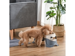 Doppia Ciotola Per Cani Rialzata In Acciaio Inox E Plastica Con Piedini Antiscivolo, 47x25x20cm, Bianco E Grigio