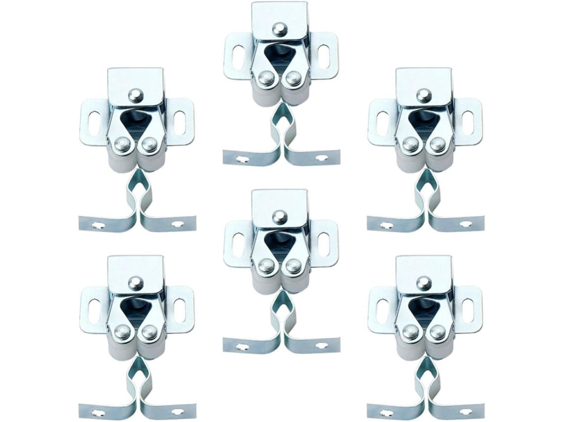 Conjunto De 6 Fechos Esfera Metálicos Com Mola Para Portas Armários E Gabinetes, Cor Prata