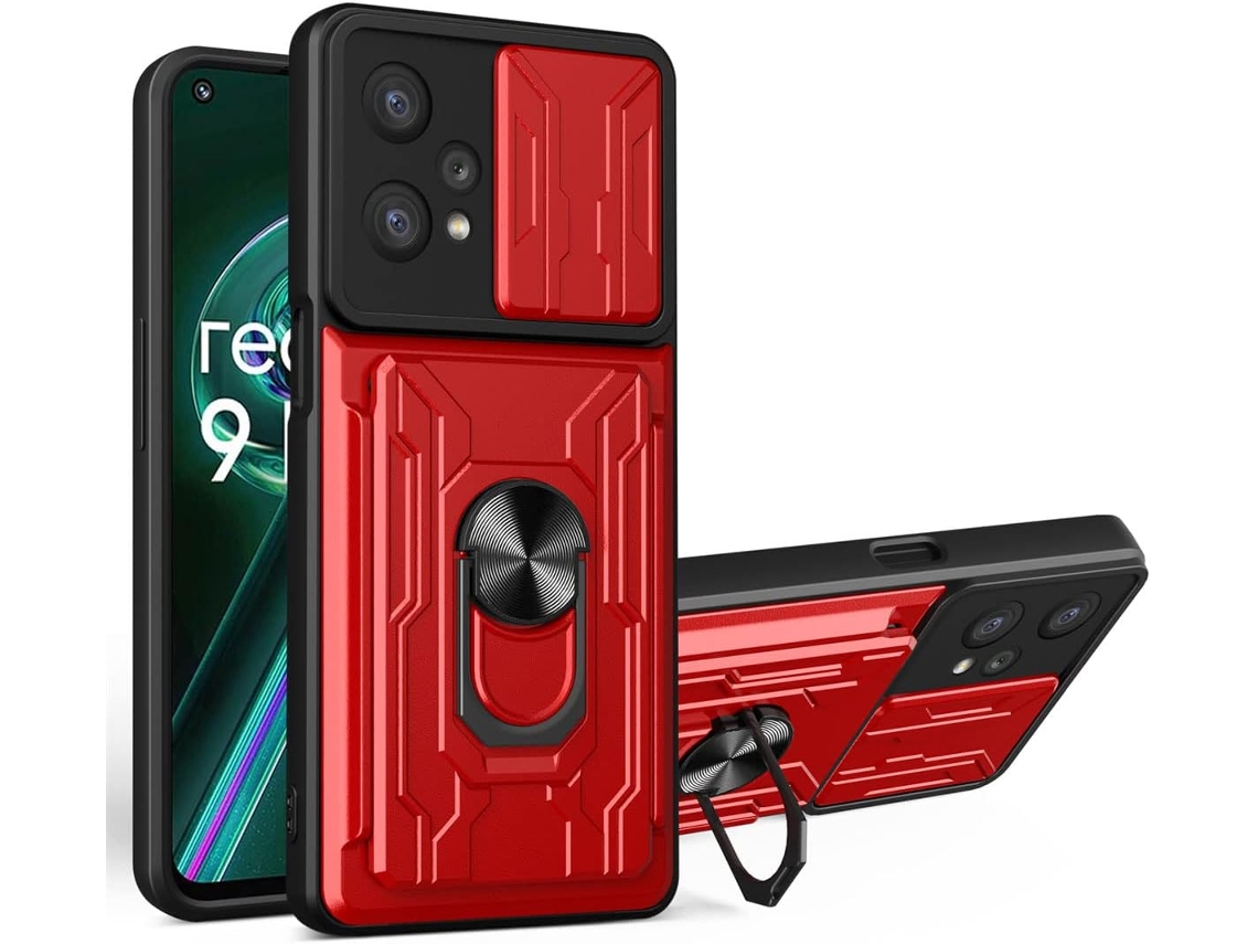 Capa Militar Absorção Proteção para Oppo Realme 9 Pro HONGWE. Anti-Choque com Porta-Cartões Vermelho
