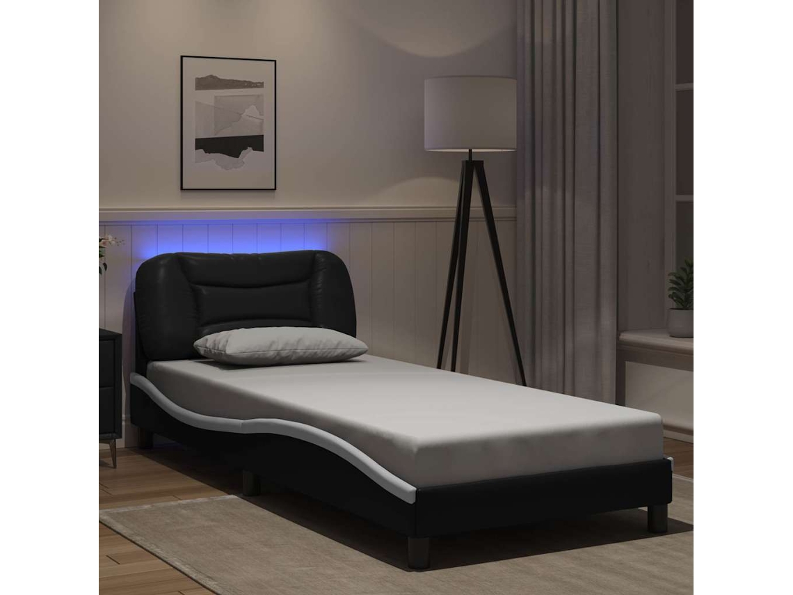 Estrutura Cama C/ Luzes Led 80x200cm Couro Artif. Preto/branco