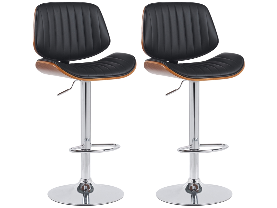 Conjunto De 2 Bancos De Bar Clawson Em Imitação De Pele Nogueira/preto/cromo Clp