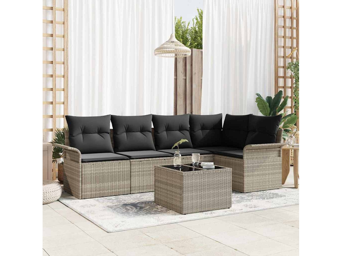 Vidaxl Conjunto De Sofá De Jardim Com Almofada 6 Pcs Cinzento-claro