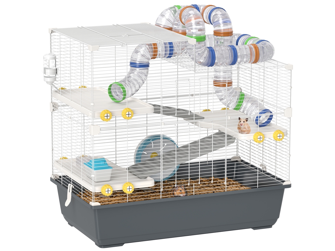Gaiola De Hamster Anão, 4 Níveis, Sistema De Túneis, Cabana, Acessórios, Abertura Superior, 78 X 45 X 73 Cm, Cinza