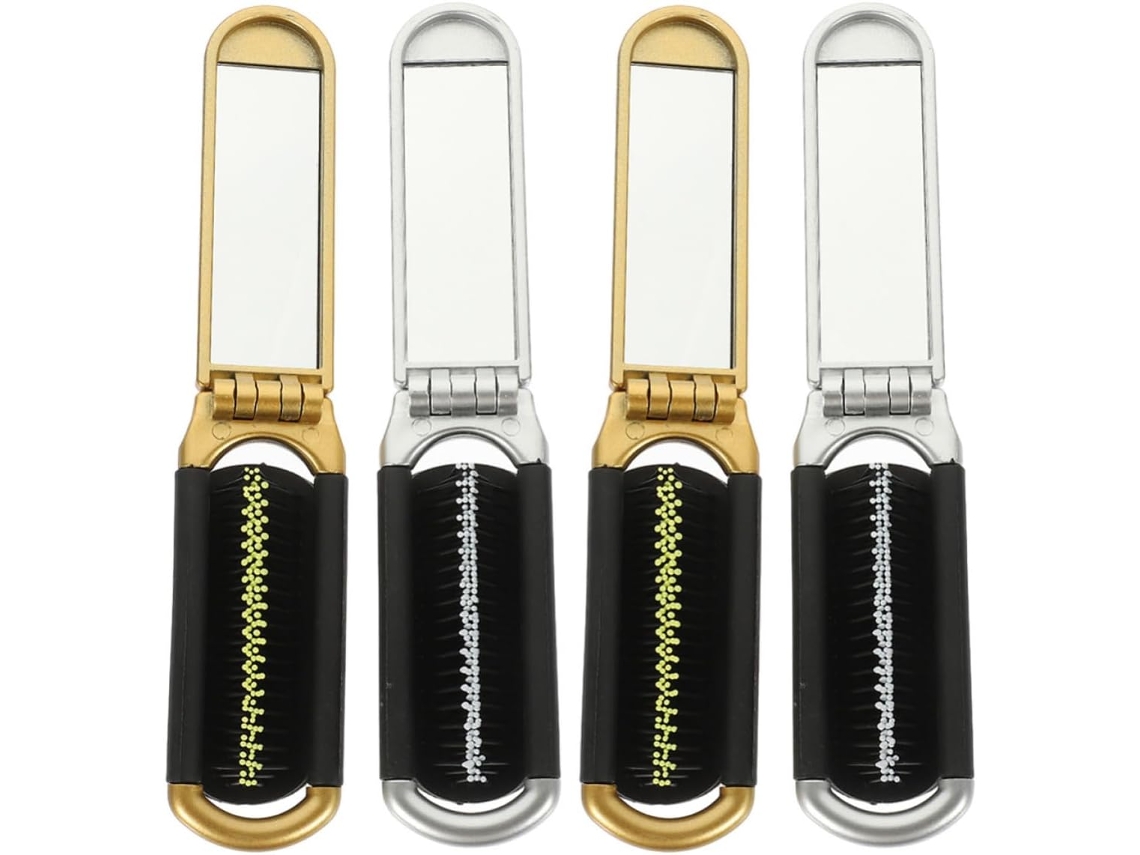 Mini Escovas De Cabelo Dobráveis Com Espelho, Conjunto De 4-escovas Bolso Em Abs Para Massagem No Couro Cabeludo, Ideais