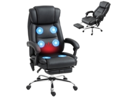 Cadeira De Escritório Ergonómica Preta Em Pele Sintética Com Função Massagem E Apoio Para Pés