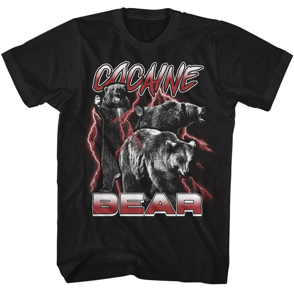 Unisex Adult T-shirt Rockinstone Cocaine Bear Bw With Lightning Black Sizel
