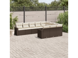 Vidaxl 10 Pcs Conj. Sofás Jardim Com Almofadões Vime Pe Castanho
