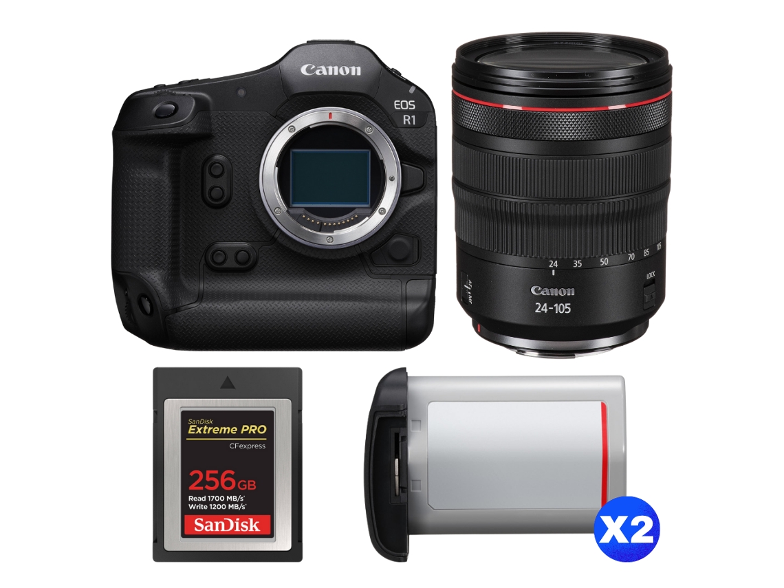 Eos R1 + Rf 24 105mm F/4 L Is Usm + 1 Sandisk 256gb Extreme Pro Cfexpress Type B + 2 Canon Lp e19 + Ebook “20 Dicas para Fotos Que Impressionam” CANON