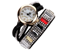 Relógio de Quartzo Feminino de Luxo com Pulseira de Couro Pu e Strass Preto