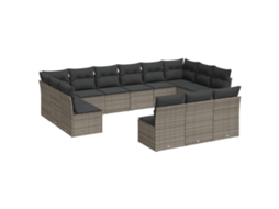 Conjunto de 13 Sofás para Jardim com Almofadões Vime Pe Cinzento MAISON EXCLUSIVE (90x200 cm)