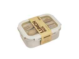 Lancheira Bento para Adultos e Crianças Lancheira 850Ml Conjunto de Talheres Embutidos para Micro-Ondas-Bege