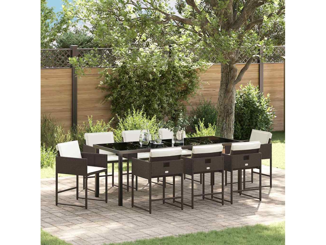 Vidaxl Conjunto De Jantar Para Jardim 9 Pcs Castanho Vime Pe