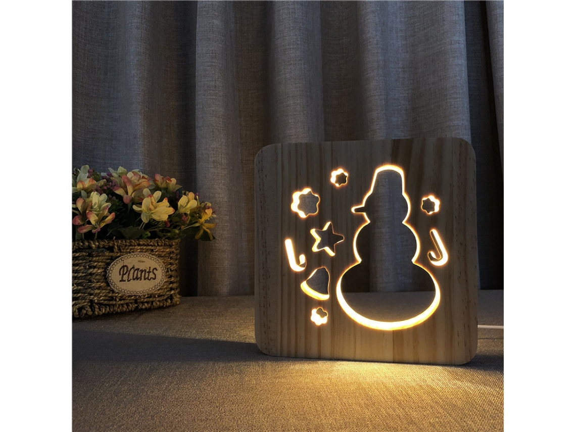 Luminria Noturna De Boneco De Neve De Madeira, Luminria 3d, Luminria Criativa De Madeira, Luminria Decorativa Simples, Escultu Aquaforge