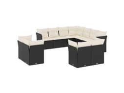 Conjunto 11 sofás de jardim c/ almofadões VIDAXL vime PE preto