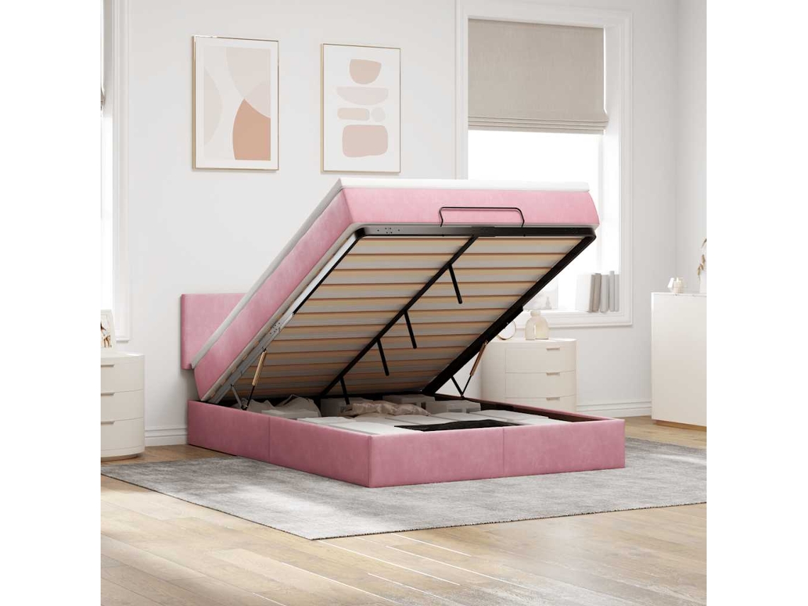 Vidaxl Estrutura De Cama Otomana Com Colchão 140x200 Cm Veludo Rosa