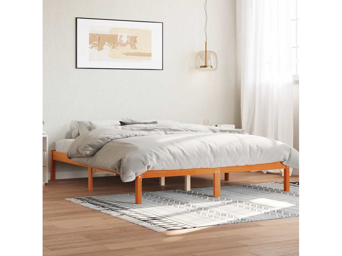 Vidaxl Cama Sem Colchão 160x200 Cm Madeira Pinho Maciço Castanho-mel