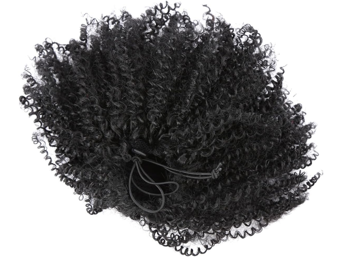 Aplique De Cabelo Curto E Encaracolado Com Rabo De Cavalo E Presilhas De Encaixe Em Fibra Preta.