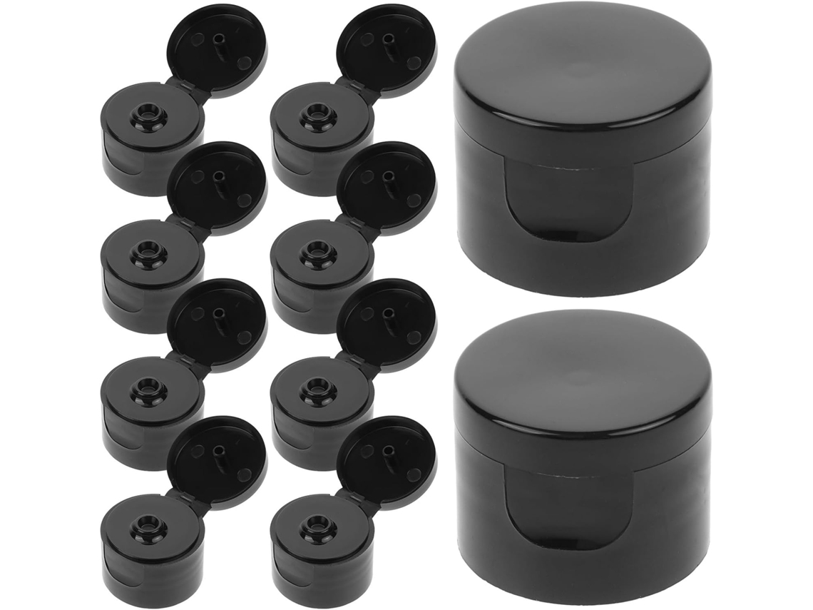 Conjunto De 50 Tampas De Encaixe Para Frascos Cosméticos 24/410, Pretas Brilhantes, Com Superfície Lisa Em Plástico.