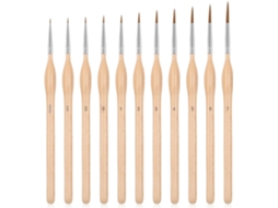 Kit 11 Pincéis de Detalhes em Miniatura, Profissionais, com Cabo de Madeira Natural, Ideal para Pintura de Modelos, Tinta Acrílica AQUAFORGE