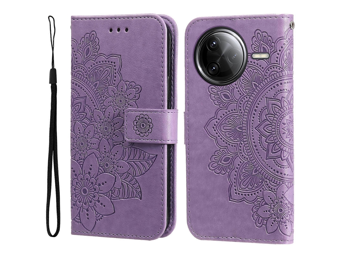 Capa Tipo Carteira De Couro Sintético Com Estampa Floral E Suporte Para Xiaomi Poco F7 Ultra 5g / Redmi K80 Pro 5g, Roxa