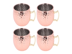 4pcs Copos De Cobre Martelado 530ml Revestimento De Cobre Aço Inoxidável Copos Martelados Canecas De Café Com Alça