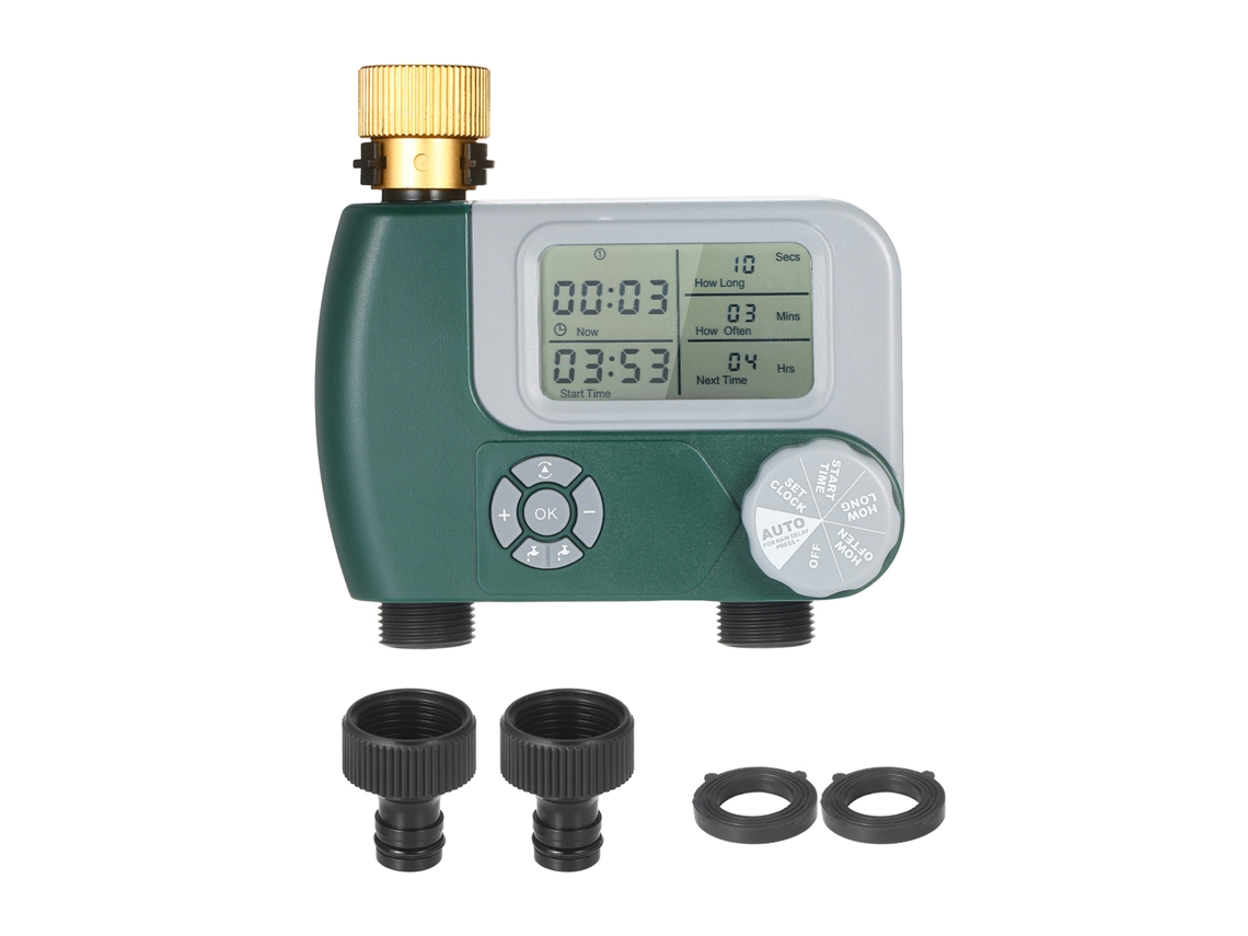 Temporizador de Torneira de Mangueira Digital Programável com 2 Saídas para Irrigação Automática Jardim Exterior