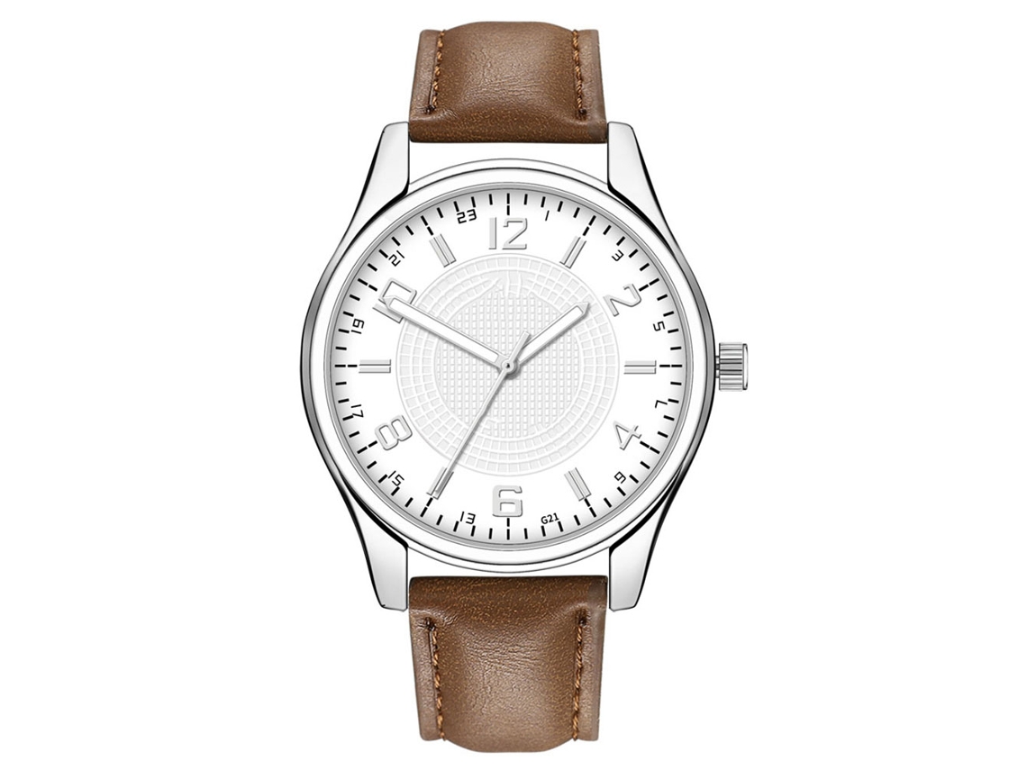 Relógio de Pulso Analógico de Quartzo com Dial Redondo em Liga (café Escuro com Dial Branco)