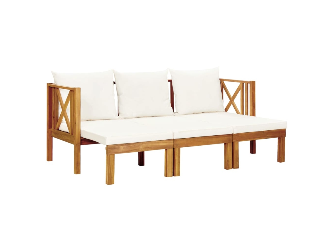 Vidaxl Banco De Jardim 3 Lugares C/ Almofadões 179 Cm Acácia Maciça