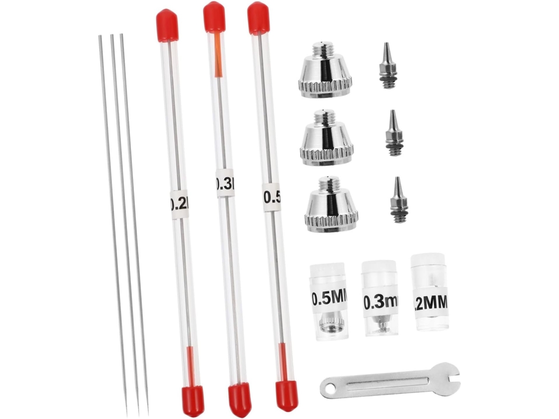 Conjunto De 10 Bicos E Agulhas De Reposição Para Aerógrafo Hd130 Em Liga Metálica.