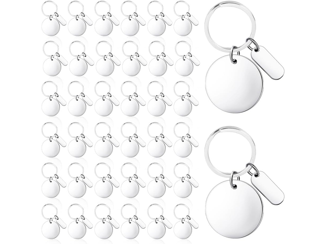 Conjunto de 36 Chaveiros de Metal Graváveis, Metal em Branco, Etiquetas para Estampar. SFUSHOS