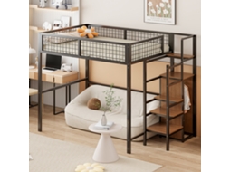 Cama Mezzana 140*200 Com Escada, Berço Com Estrutura De Ferro E Prateleira De Armazenamento, Guarda-roupa Preto-op