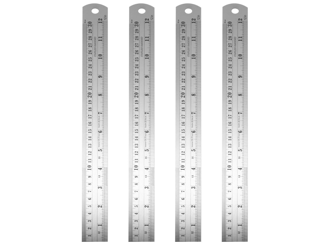 Régua De Aço Inoxidável Solustre Com Escala Dupla, 4 Peças, Cor Prata, Ferramenta De Desenho Portátil Para Arquitetos E