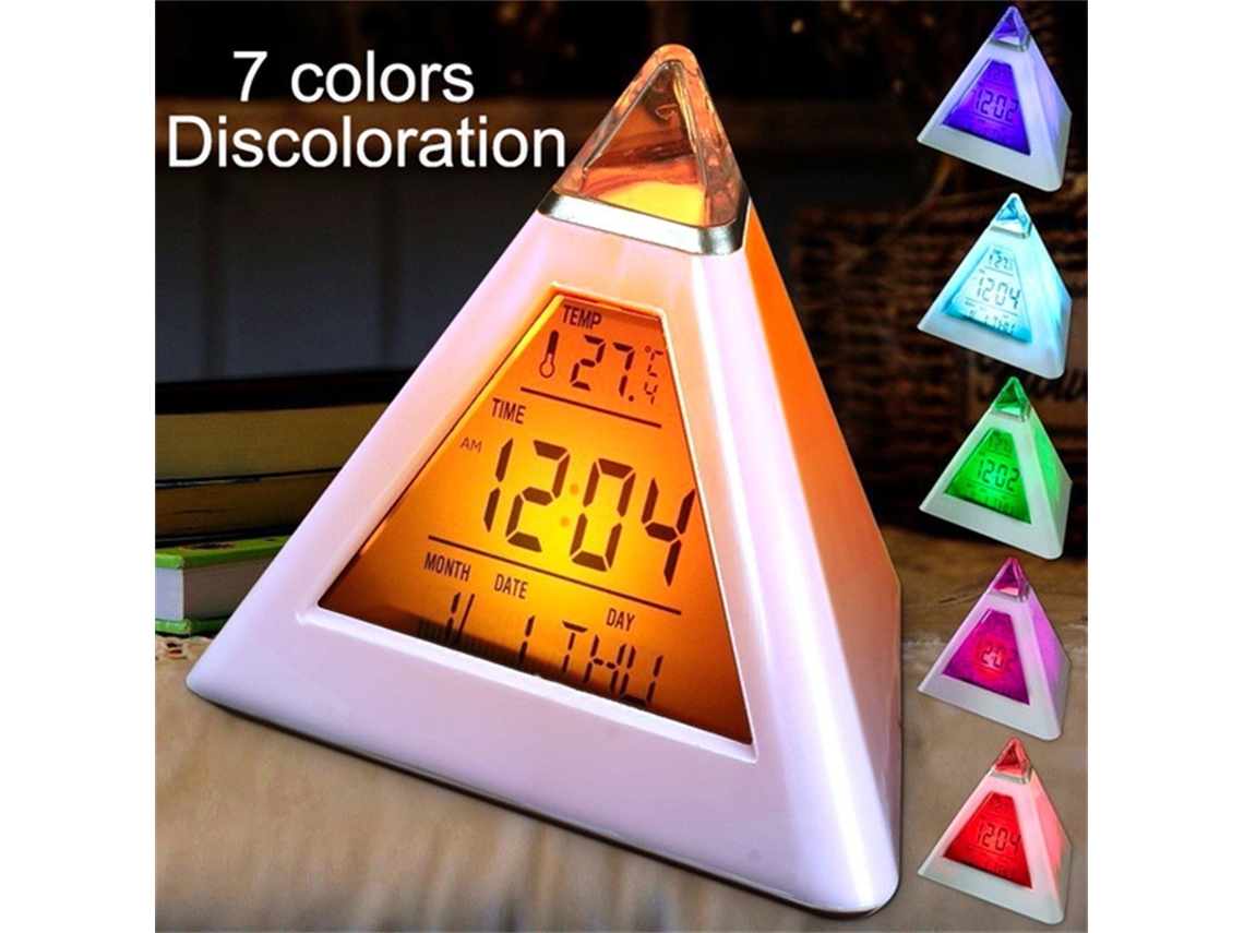 Relógio de mesa digital Brilvibera Pyramid LCD com termômetro e despertador.