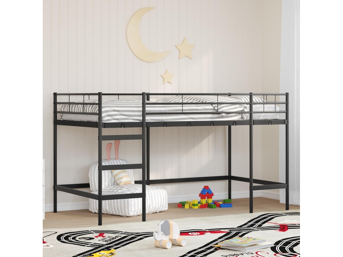 Vidaxl Estrutura De Cama Loft Para Crianças Preto 100 X 200 Cm Aço