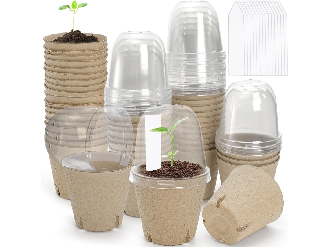 Pacote Com 50 Vasos De Turfa Com Cúpula De Umidade E Furos De Drenagem, Vasos De Papel De 7,6 Cm (3 Polegadas) Para Germinação De Sementes, Vasos Biod