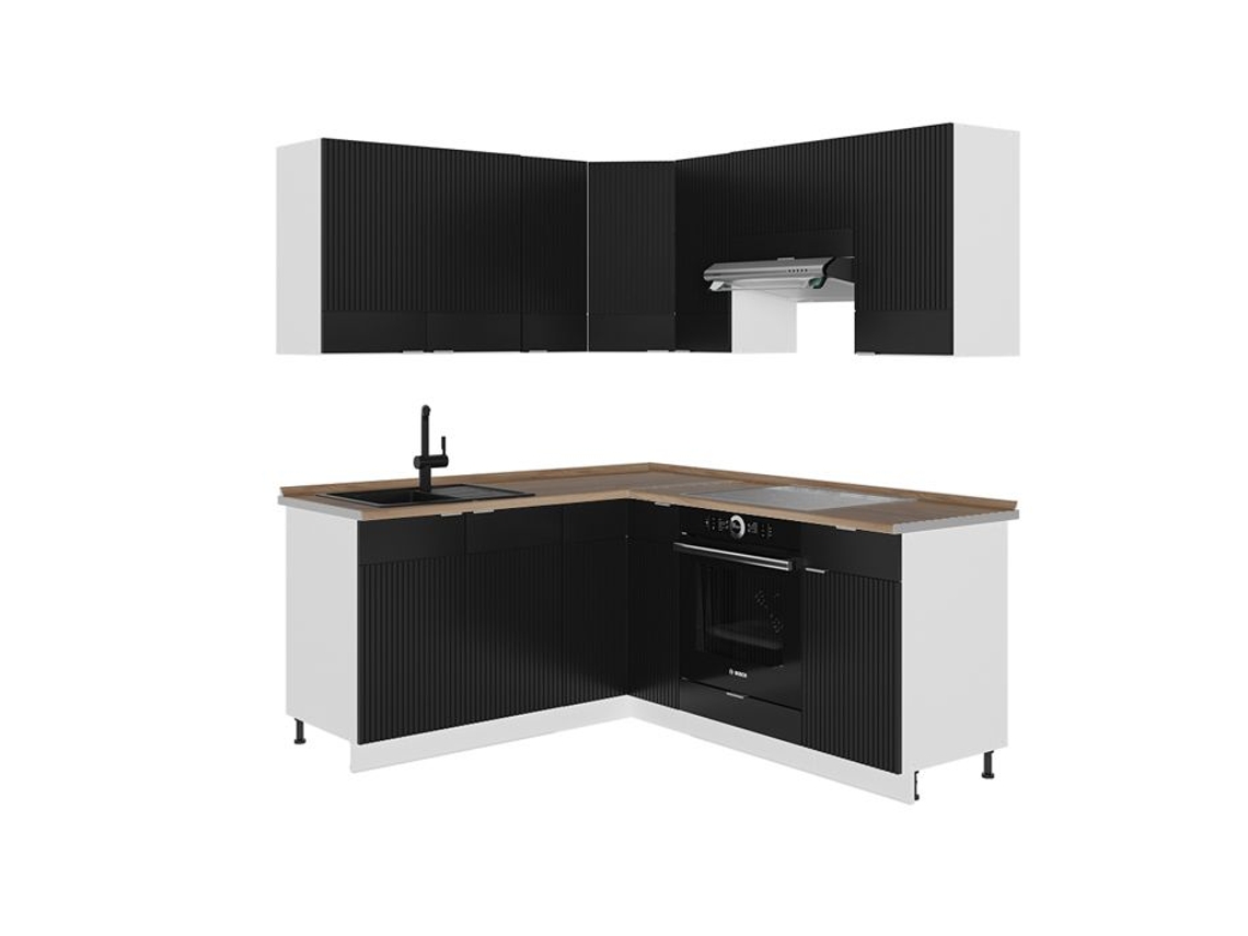 Cozinha Em Ângulo Fame-line, 160x190cm, Pt Carvalho, Preto Listrado/branco, Branco, Vicco