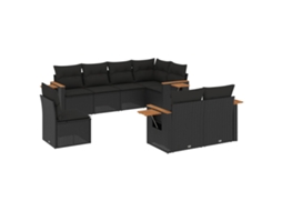 Conjunto de 8 Sofás de Jardim com Almofadões Vime Pe Preto MAISON EXCLUSIVE (N/A)
