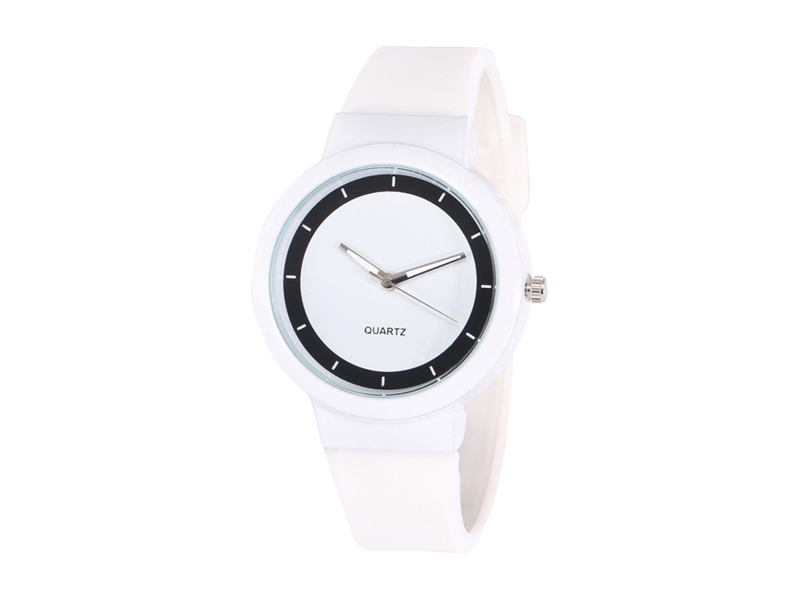Reloj De Cuero Silicona Dial Redondo Analógico De Cuartz Moda Blanco