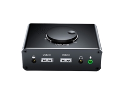 Placa de som externa Brilvibera com adaptador USB e controle de volume.