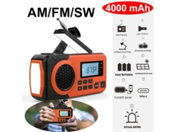 Rádio Portátil de Emergência Am/fm com Energia Solar e Manivela, Bateria de 4000mah, Led, Carregador de Celular e Externa AQUAFORGE